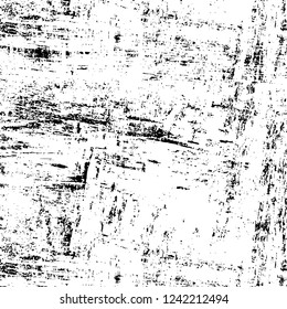 Grunge overlay layer. Abstract black and white vector background. Monochrome vintage surface with dirty pattern in cracks, spots, dots. Old wall in dark horror style design
