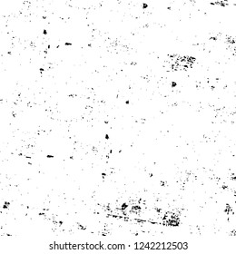Grunge overlay layer. Abstract black and white vector background. Monochrome vintage surface with dirty pattern in cracks, spots, dots. Old wall in dark horror style design