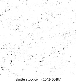 Grunge overlay layer. Abstract black and white vector background. Monochrome vintage surface with dirty pattern in cracks, spots, dots. Old wall in dark horror style design