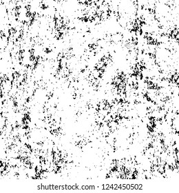 Grunge overlay layer. Abstract black and white vector background. Monochrome vintage surface with dirty pattern in cracks, spots, dots. Old wall in dark horror style design