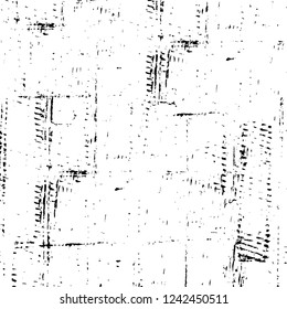 Grunge overlay layer. Abstract black and white vector background. Monochrome vintage surface with dirty pattern in cracks, spots, dots. Old wall in dark horror style design