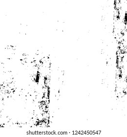 Grunge overlay layer. Abstract black and white vector background. Monochrome vintage surface with dirty pattern in cracks, spots, dots. Old wall in dark horror style design