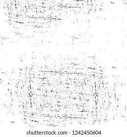 Grunge overlay layer. Abstract black and white vector background. Monochrome vintage surface with dirty pattern in cracks, spots, dots. Old wall in dark horror style design