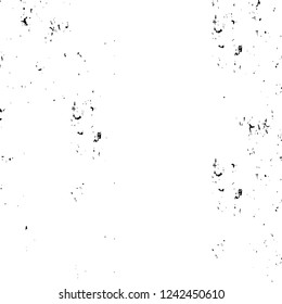 Grunge overlay layer. Abstract black and white vector background. Monochrome vintage surface with dirty pattern in cracks, spots, dots. Old wall in dark horror style design