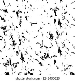 Grunge overlay layer. Abstract black and white vector background. Monochrome vintage surface with dirty pattern in cracks, spots, dots. Old wall in dark horror style design