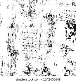 Grunge overlay layer. Abstract black and white vector background. Monochrome vintage surface with dirty pattern in cracks, spots, dots. Old wall in dark horror style design