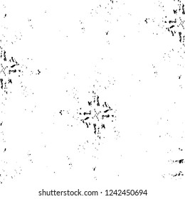 Grunge overlay layer. Abstract black and white vector background. Monochrome vintage surface with dirty pattern in cracks, spots, dots. Old wall in dark horror style design