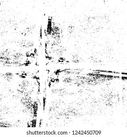 Grunge overlay layer. Abstract black and white vector background. Monochrome vintage surface with dirty pattern in cracks, spots, dots. Old wall in dark horror style design