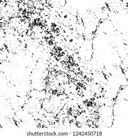 Grunge overlay layer. Abstract black and white vector background. Monochrome vintage surface with dirty pattern in cracks, spots, dots. Old wall in dark horror style design