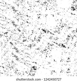 Grunge overlay layer. Abstract black and white vector background. Monochrome vintage surface with dirty pattern in cracks, spots, dots. Old wall in dark horror style design
