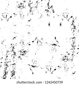 Grunge overlay layer. Abstract black and white vector background. Monochrome vintage surface with dirty pattern in cracks, spots, dots. Old wall in dark horror style design