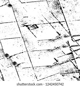 Grunge overlay layer. Abstract black and white vector background. Monochrome vintage surface with dirty pattern in cracks, spots, dots. Old wall in dark horror style design