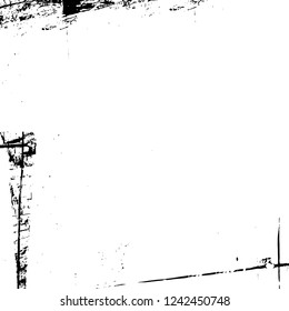 Grunge overlay layer. Abstract black and white vector background. Monochrome vintage surface with dirty pattern in cracks, spots, dots. Old wall in dark horror style design