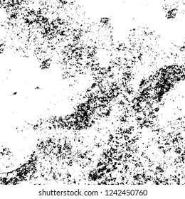 Grunge overlay layer. Abstract black and white vector background. Monochrome vintage surface with dirty pattern in cracks, spots, dots. Old wall in dark horror style design