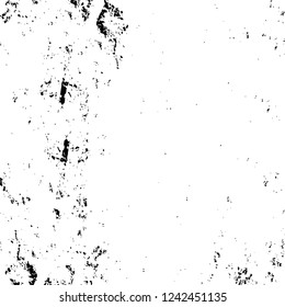 Grunge overlay layer. Abstract black and white vector background. Monochrome vintage surface with dirty pattern in cracks, spots, dots. Old wall in dark horror style design