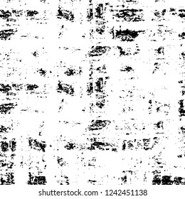 Grunge overlay layer. Abstract black and white vector background. Monochrome vintage surface with dirty pattern in cracks, spots, dots. Old wall in dark horror style design