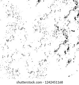 Grunge overlay layer. Abstract black and white vector background. Monochrome vintage surface with dirty pattern in cracks, spots, dots. Old wall in dark horror style design