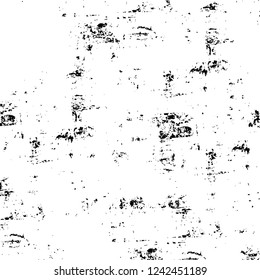 Grunge overlay layer. Abstract black and white vector background. Monochrome vintage surface with dirty pattern in cracks, spots, dots. Old wall in dark horror style design