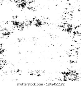 Grunge overlay layer. Abstract black and white vector background. Monochrome vintage surface with dirty pattern in cracks, spots, dots. Old wall in dark horror style design