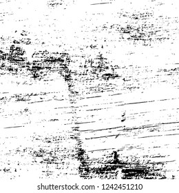 Grunge overlay layer. Abstract black and white vector background. Monochrome vintage surface with dirty pattern in cracks, spots, dots. Old wall in dark horror style design