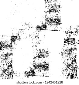 Grunge overlay layer. Abstract black and white vector background. Monochrome vintage surface with dirty pattern in cracks, spots, dots. Old wall in dark horror style design