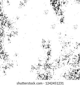 Grunge overlay layer. Abstract black and white vector background. Monochrome vintage surface with dirty pattern in cracks, spots, dots. Old wall in dark horror style design