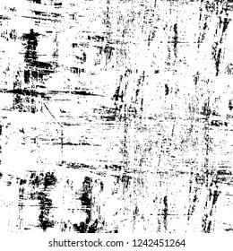 Grunge overlay layer. Abstract black and white vector background. Monochrome vintage surface with dirty pattern in cracks, spots, dots. Old wall in dark horror style design