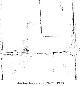 Grunge overlay layer. Abstract black and white vector background. Monochrome vintage surface with dirty pattern in cracks, spots, dots. Old wall in dark horror style design