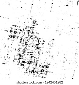 Grunge overlay layer. Abstract black and white vector background. Monochrome vintage surface with dirty pattern in cracks, spots, dots. Old wall in dark horror style design