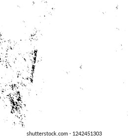 Grunge overlay layer. Abstract black and white vector background. Monochrome vintage surface with dirty pattern in cracks, spots, dots. Old wall in dark horror style design