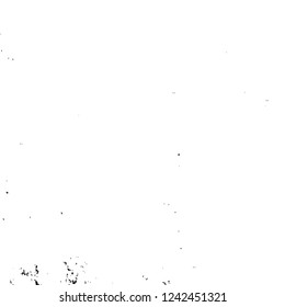 Grunge overlay layer. Abstract black and white vector background. Monochrome vintage surface with dirty pattern in cracks, spots, dots. Old wall in dark horror style design