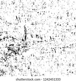 Grunge overlay layer. Abstract black and white vector background. Monochrome vintage surface with dirty pattern in cracks, spots, dots. Old wall in dark horror style design