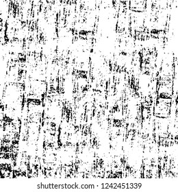 Grunge overlay layer. Abstract black and white vector background. Monochrome vintage surface with dirty pattern in cracks, spots, dots. Old wall in dark horror style design