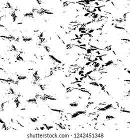 Grunge overlay layer. Abstract black and white vector background. Monochrome vintage surface with dirty pattern in cracks, spots, dots. Old wall in dark horror style design