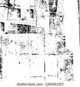Grunge overlay layer. Abstract black and white vector background. Monochrome vintage surface with dirty pattern in cracks, spots, dots. Old wall in dark horror style design