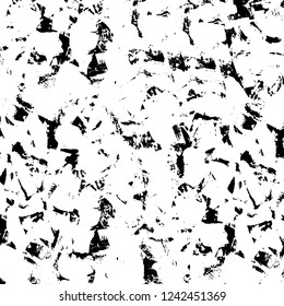 Grunge overlay layer. Abstract black and white vector background. Monochrome vintage surface with dirty pattern in cracks, spots, dots. Old wall in dark horror style design