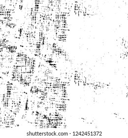 Grunge overlay layer. Abstract black and white vector background. Monochrome vintage surface with dirty pattern in cracks, spots, dots. Old wall in dark horror style design