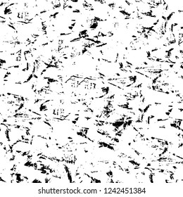 Grunge overlay layer. Abstract black and white vector background. Monochrome vintage surface with dirty pattern in cracks, spots, dots. Old wall in dark horror style design
