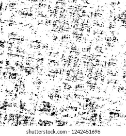 Grunge overlay layer. Abstract black and white vector background. Monochrome vintage surface with dirty pattern in cracks, spots, dots. Old wall in dark horror style design