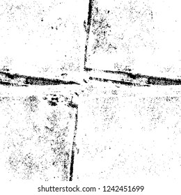 Grunge overlay layer. Abstract black and white vector background. Monochrome vintage surface with dirty pattern in cracks, spots, dots. Old wall in dark horror style design