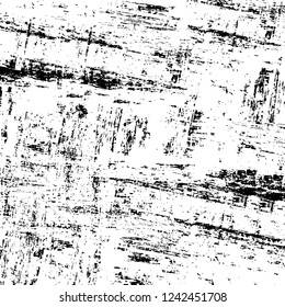 Grunge overlay layer. Abstract black and white vector background. Monochrome vintage surface with dirty pattern in cracks, spots, dots. Old wall in dark horror style design