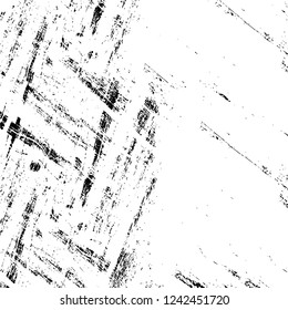 Grunge overlay layer. Abstract black and white vector background. Monochrome vintage surface with dirty pattern in cracks, spots, dots. Old wall in dark horror style design