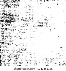 Grunge overlay layer. Abstract black and white vector background. Monochrome vintage surface with dirty pattern in cracks, spots, dots. Old wall in dark horror style design