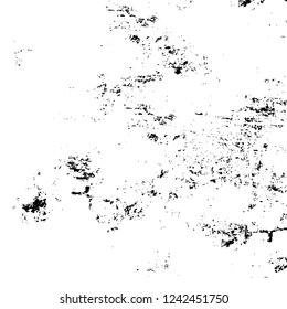 Grunge overlay layer. Abstract black and white vector background. Monochrome vintage surface with dirty pattern in cracks, spots, dots. Old wall in dark horror style design