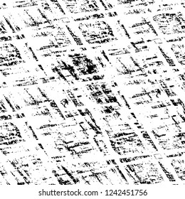 Grunge overlay layer. Abstract black and white vector background. Monochrome vintage surface with dirty pattern in cracks, spots, dots. Old wall in dark horror style design