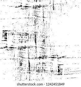 Grunge overlay layer. Abstract black and white vector background. Monochrome vintage surface with dirty pattern in cracks, spots, dots. Old wall in dark horror style design