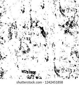 Grunge overlay layer. Abstract black and white vector background. Monochrome vintage surface with dirty pattern in cracks, spots, dots. Old wall in dark horror style design