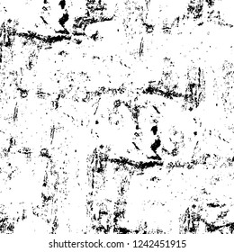 Grunge overlay layer. Abstract black and white vector background. Monochrome vintage surface with dirty pattern in cracks, spots, dots. Old wall in dark horror style design