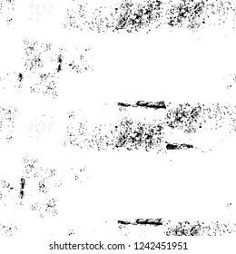 Grunge overlay layer. Abstract black and white vector background. Monochrome vintage surface with dirty pattern in cracks, spots, dots. Old wall in dark horror style design