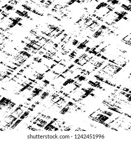 Grunge overlay layer. Abstract black and white vector background. Monochrome vintage surface with dirty pattern in cracks, spots, dots. Old wall in dark horror style design